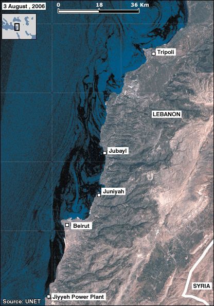 Imagine din satelit, prezentand pata de petrol din Mediterana